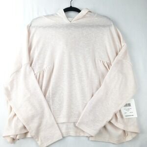 89th Madison Medium Women Hooded Chambray Long Sleeves Sweatshirt, Cream